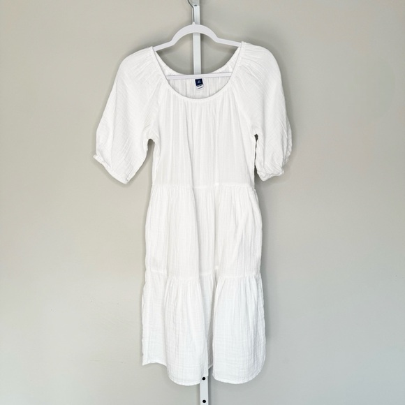 OLD NAVY Mini Dress White XS Tall Crinkle Gauze Tiered Pockets Flowy Peasant NWT - Picture 4 of 15